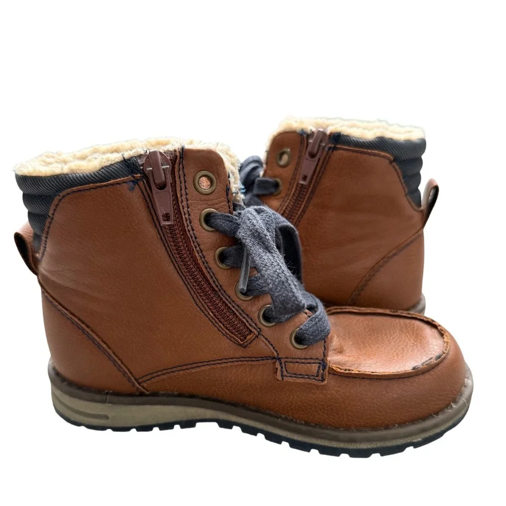 Sprox Kids Brown Faux Leather Sherpa-Lined Lace-Up Boots | Size 11 |‎ Winter